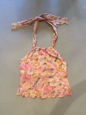 French Connection Pink Floral Tie-Neck Halter Top